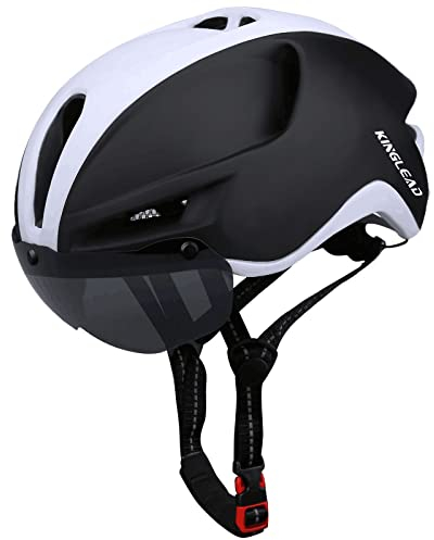Fahrradhelm,KINGLEAD Fahrradhelm Herren Damen mit Visier Abnehmbarem Magnetischem MTB Helm Erwachsene mit USB Licht Waschbares Innenfutter Radhelm Herren Einstellbar 57-62CM (KL088)