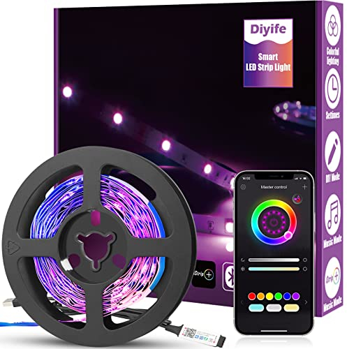 Diyife LED Strip [App Smart Steuerung], 3M Heller RGB LED Streifen Bluetooth-Verbindung, USB-Schnittstelle Flexibel Lichterkette Band, Musik/Sprachsynchronisation Farbe Ändern DIY Fernseher, Computer