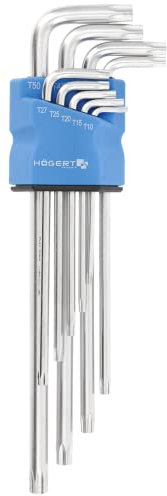 Högert Technik - Llave Tamper-Torx, Extra Larga, Juego Llaves Torx, Set de Destornilladores Torx, Torx Set, Juego de Llaves Torx Resistente a la Deformación y Desgaste - 9 Piezas