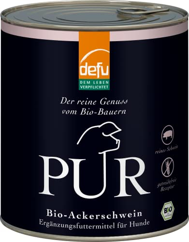 defu Hundefutter | 6 x 800 g | PUR Bio Ackerschwein | Premium Bio Nassfutter | Ergänzungsfuttermittel für Hunde