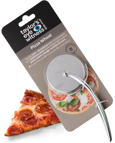 Aluminum Rolling Pizza Cutter Wheel - Taylors Eye Witness. Blade with Stainless Steel Construction. Dishwasher Safe, Easily Glides Through Tough Dough with Guard to Protect Hands, Lichen Green Colour