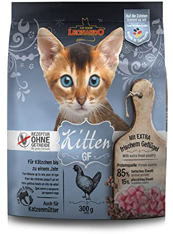 LEONARDO Kitten GF Cibo per gatti, 300 g, cibo secco senza cereali, per gattini fino a 1 anno, mangime completo con pollame fresco