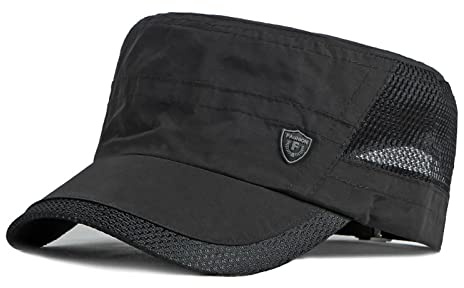 Mesh Military Cap Summer Army Hats for Men Quick Qry Short Bill Hat Cadet Cap (Black)
