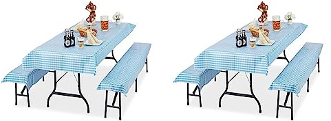 Relaxdays Bierzeltgarnitur Auflage, 3er Set, bayrisch, Biertisch Tischdecke 250x100cm, 2 Bierbankauflagen, weiß-blau (Packung mit 2)