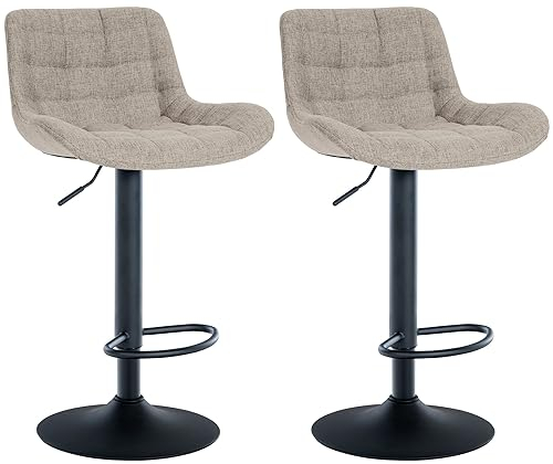 CLP 2er Set Barhocker Tover I Höhenverstellbare Tresenhocker I 360° Drehstühle Mit Rückenlehne Für Tresen Und Theke, Farbe:Taupe, Material:Stoff
