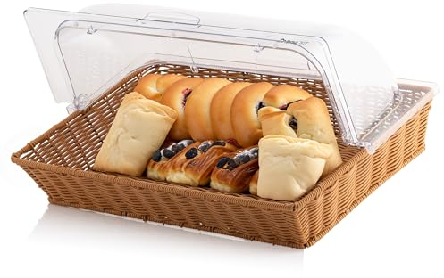 Mahlzeit Panera de Ratán con Tapa | 53,5 x 33 x 25 cm | Panera de Plástico, Mostrador de Panadería, Cesta de Mimbre para Panadería, Caja para Guardar el Pan, Panera con Tapa