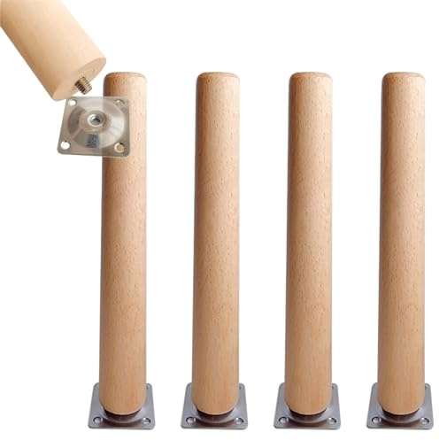pingping1991 Möbelbeine Holz,4 Stück Rund Gerade Möbelfüße Holz,Tischbeine Schrankfüße,Sofafüße Holzbeine für Möbel mit Montageplatten & Schrauben, Für Sofa,Bett Und Tisc (25cm/10in)