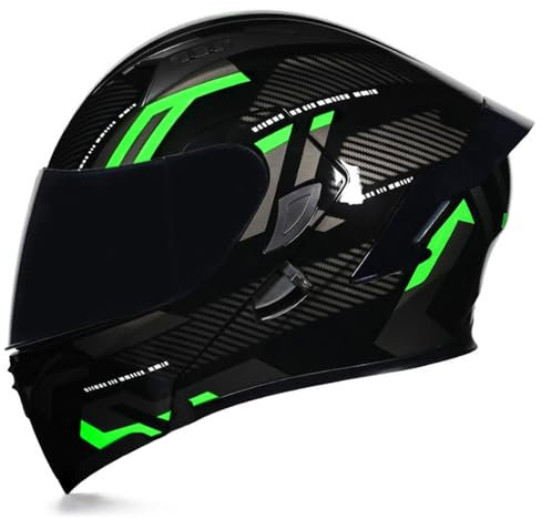 Woljay Full Face Flip Up Motorcycle Modular Helmet Integrated Motorbike Dual Visor for Adults Men Women Moped Street Racing DOT Approved (M,Count Black Green - Smoke Visor)