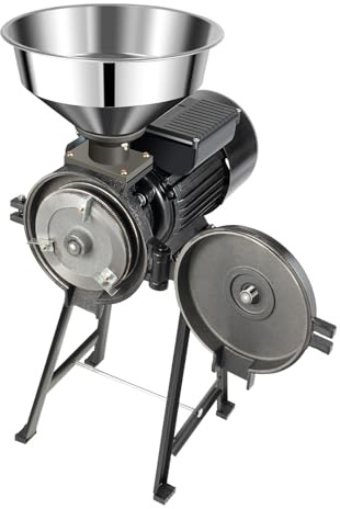 Spannmålskvarn, elektrisk trä, hagelkvarn, kaffekvarn, nötkvarn 1 500 W, 220 V, hög spannmålsslipmaskin med tratt för Feed Mill Wet Cereals Corn Grinder (svart)