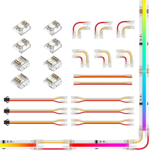 BTF-LIGHTING FCOB 3-stift 10 mm LED-remsanslutningssats L-formad kontakt dubbel kant med kabelkontakt remsa till SM uttagskontakt luckfri
