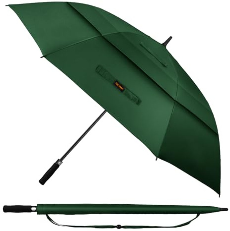 TECKNET Golf Umbrella Large 68 Inch, Windproof Strong Double Canopy Vented, Automatic Open with EVA Grip, Outdoor Sun, Rain, Wind Protection Stick Umbrellas, Green
