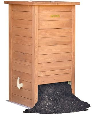 SUPERCOMP Compostiera da Giardino in Legno con Coperchio, Compostaggio facile senza Cattivi Odori e senza Rivoltamento Compost, con Sistema Anti Insetti e Dispositivo d’Aerazione, con Piano, da 340lt
