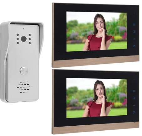 de Videoportero, Monitor de 7 Pulgadas Videoportero Cámara Intercomunicador de Puerta de Doble Vía, Interior y Exterior para Villa, Oficina en Casa, 1 Cámara y 2 Pantallas (Silver)