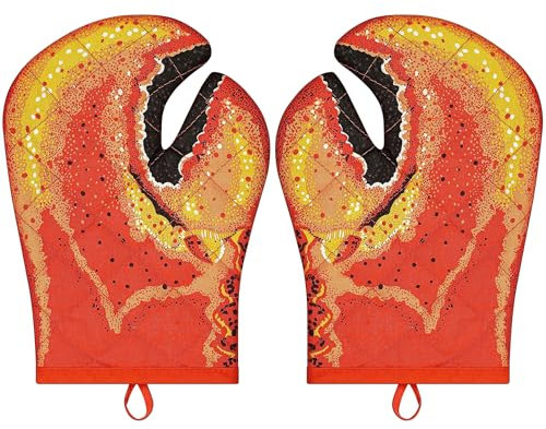 Manoplas de horno de pinza de langosta acolchadas, diseño de forro de algodón, resistentes al calor, guantes de garra de cangrejo para microondas, guantes de horno de langosta para mujer, divertidos