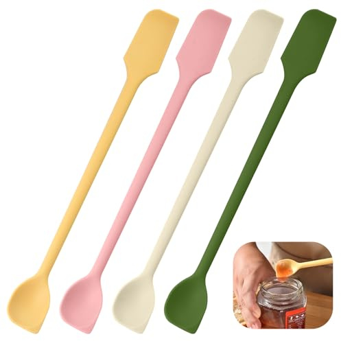 KIBBEH Juego de 4 mini espátulas de silicona – rasqueta de doble cabeza ideal para recipientes pequeños y lugares de difícil acceso, para tarros de mermelada y cremas (aprox. 17,5 cm)