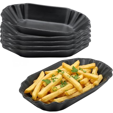 Set med 6 pommes fritesskålar porslin svarta återanvändbara 20 x 10 cm