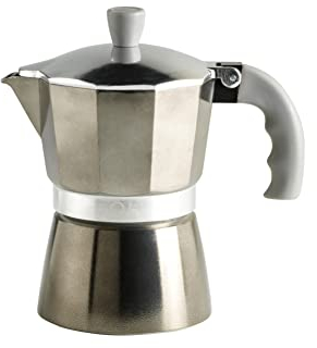 FLUO di Q.b. by MOPITA, Caffettiera 3 Tazze in Alluminio, Guranizione in Silicone, Manico Antiscottatura, Per Tutti i Piani Cottura, No Induzione, Colore Silver