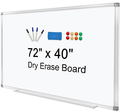 H-Qprobd Dry Erase Board for Wall 72x40 Aluminum Presentation Magnetic Whiteboard with Long Pen Tray, Wall-Mounted White Board for School, Office and Home