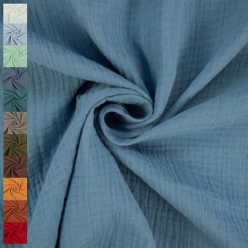 Musselin Stoff Sunny, Double Gauze, uni jeansblau (Länge am Stück: ab 50cm / Breite: 130cm)