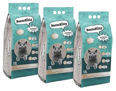 BentoKitty Katzenstreu (30L, 3er Pack) Naturell, Klumpend, weiß, feinkörnig, Klumpstreu aus Bentonite, für Sensitive Katzenpfoten geeignet