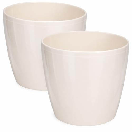 PECZEKO Macetas Brillantes Macetas Decorativas Hierbas Macetas Redondas de plástico duraderas y Ligeras para salón, Comedor, Cocina, terraza, balcón Juego de 2 Piezas (cremoso, diámetro 12 cm)
