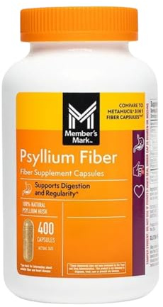 Member's Mark 100% Natural Psyllium Husk Fiber Capsules, Digestive Health, 400 Count (Pack of 1)