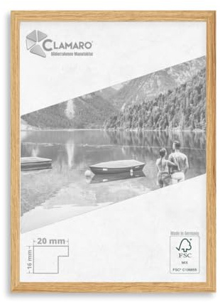 CLAMARO Bildram collage 20, 100 x 140 cm, ek Catania, MDF träram | Akrylglasskiva, HDF bakvägg, metall tagghängare, handgjorda i Tyskland, för foton och certifikat