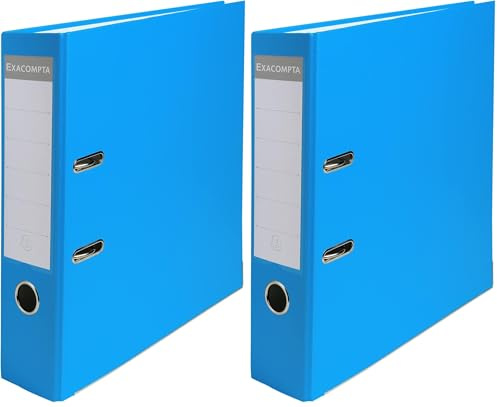 Exacompta - Réf. 918412B - 1 Classeur à levier A4 - Dos 80 mm - Mécanique 80 mm - Dimensions extérieures : 32 x 29 x 8 cm - Format à classer A4 - Coloris : Bleu clair (Lot de 2)
