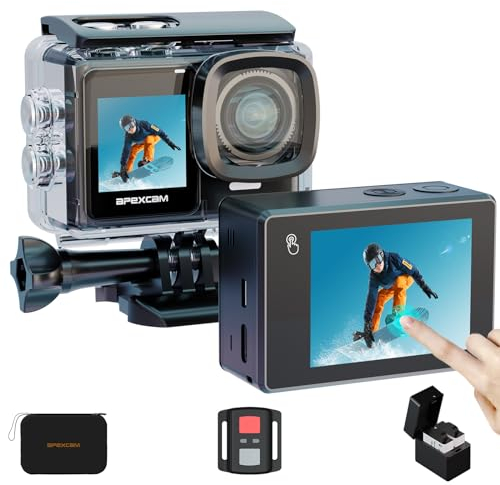 Apexcam 4K 30FPS 20MP Action Cam Doppia Schermo Touch Screen 40m Impermeabile Sport Cam WiFi Fotocamera 170° Grandangolare 2.4G Telecomando Con 2x1350mAh Batterie e Accessori Kits
