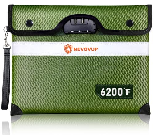 Upgraded 6200°F Fireproof Document Bag with Lock, Fire proof Money Bag for Cash with Zipper/Reflective Strip, 9 Layer of Heat Insulated Material, Water Resistant Fireproof Bags for Documents,Safe Bags