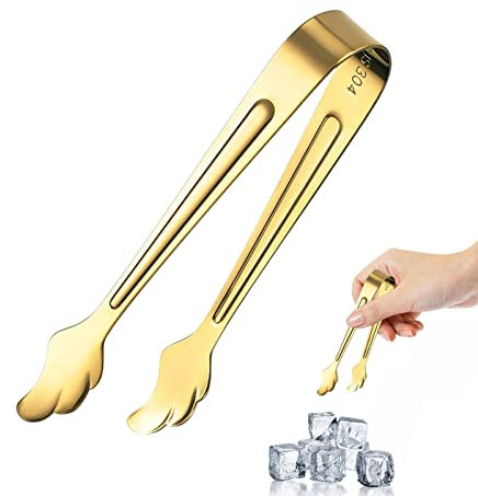 ALWIDA Pinze per ghiaccio dorate, pinze per cubetti di ghiaccio in acciaio inox, pinze per zucchero e oro, pinze per cubetti di zucchero, piccole pinze per ghiaccio per tè e caffè