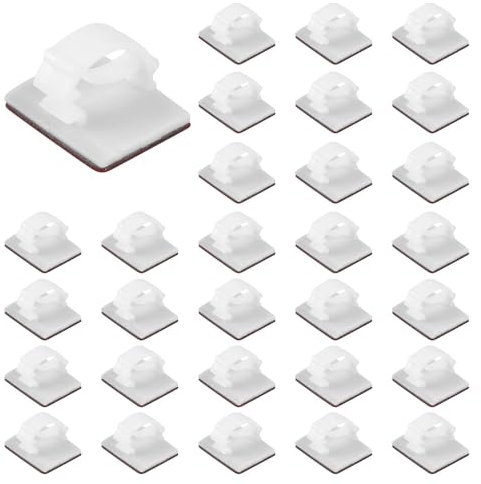 Joynine Câbles Adhésif, Lot de 30 Clips Organiseur de Fils Electriques Réglable, Clip Cable pour Gestion des Câbles en Fibre Optique et Plus, Utilisation Domestique et Bureau, Attache Cable Mural