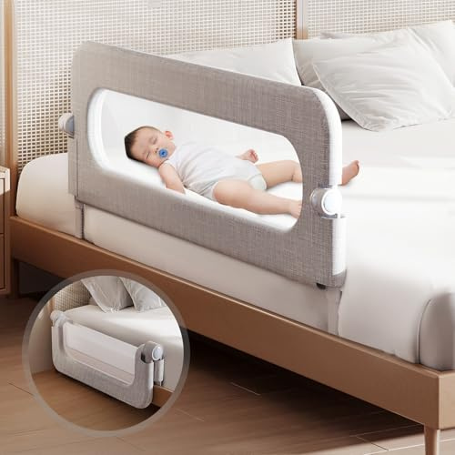 Toddler Bed Rail Guard for Baby - Toddlers Bed Rail for Queen Full King Twin Crib Bunk Size Bed Adjustable Heights & Foldable Portable Bedrail Extra Tall Child Safety Side Railing Guards for Kids(48)