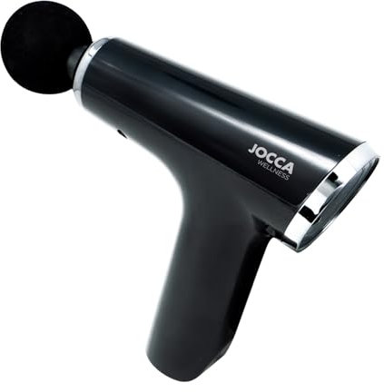 JOCCA - Pistola per massaggio 30W | Massaggiatore a vibrazione ad alta frequenza | 6 velocità | 4 teste intercambiabili | Maniglia ergonomica | Ricarica USB | Batteria da 1800 mAh