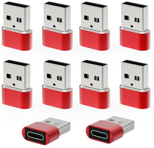 USB to USB C Adapter 10 Pack,USBC Female to A Male Car Charger,Type C Converter for iPhone 16 16e Pro Max,15 14 13 12 Plus,Apple Watch,Airpods,Compatible for Nintendo Switch,Samsung Galaxy S25