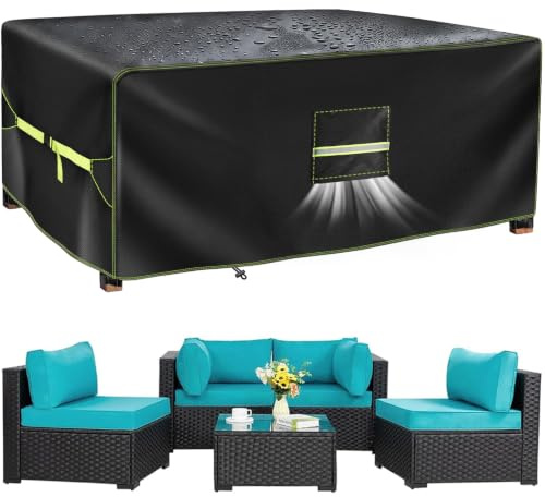 VDISRR Housse Table De Jardin avec évent, 420D Oxford Tissu Housse Salon de Jardin 300x250x100cm, Housses pour Mobilier Bâche de Protection pour Meubles Imperméable, Coupe-Vent, Anti-UV, Indéchirable