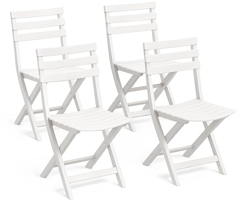 TIENDA EURASIA – Silla Plegable | Pack 4 Uds | Material Resina | Acabado Madera Rugoso | Medidas 41x44x78 cm | Respaldo Sólido | Peso Máximo 120 Kg | Portátil (Blanco)
