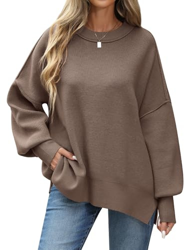 CMTOP Jersey Mujer Invierno Cuello Redondo Suéter de Manga Larga Elegante Suelto Suave Cálido Jersey Oversize Punto Casual Sweater Otoño