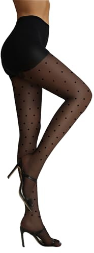 VINICUNCA Women's Polka Dot Tights/Heart Sheer Tights Patterned High Waist Pantyhose (US, Alpha, XX-Large, 6X-Large, Regular, Regular, Polka Dot, Black)