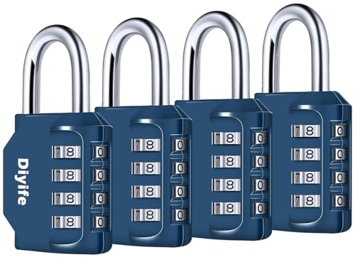 Combination Padlock, [4 Pack] Diyife Heavy Duty 4 Digit Padlock Weatherproof Outdoor Locker Padlocks for School Gym Locker, Shed, Fence, Hasp, Garage, Gate, Toolbox, Door (Navy Blue)