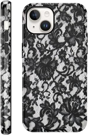 Knrlqim för iPhone 14 / iPhone 13 Fodral 6,1, Estetisk Spets Ritning Design Skärm, PC och TPU Silikon Stötdämpande Stötsäkert Fodral för iPhone 14/13, Kvinnor Flickor Print Ultratunn Skyddande Lace