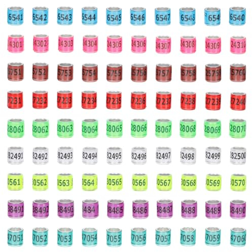SHINEOFI Anneaux en Aluminium Multicolores Identification Facile pour Pigeons et Perroquets des Plusieurs Styles 100 Gestion Pratique, Diamètre 8 Mm, Accessoires pour Élevage et Suivi