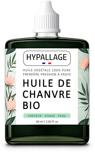 Huile de Chanvre Bio Cheveux & Visage – Huile Végétale 100% Pure Première Pression à Froid – Riche en Oméga 3 & 6 – Nourrit, Apaise le Cuir Chevelu, Anti-Frisottis & Apporte Brillance – 60 ml