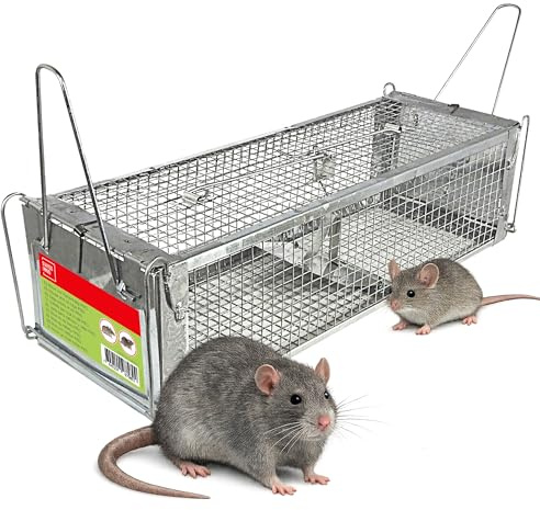 SWISSINNO Trampa para Ratas y Ratones Viva Pro con Doble Entrada – Jaula de Captura Humanitaria - Acero Galvanizado 41×15×12 cm - Reutilizable - Interior y Exterior