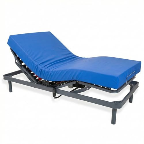 HÄUSBED - Cama articulada eléctrica 5 Planos, somier metálico Reforzado + colchón viscoelástico Impermeable desenfundable 15 cm | Incluye Arquillos Laterales Sujeta Colchón (90x190)