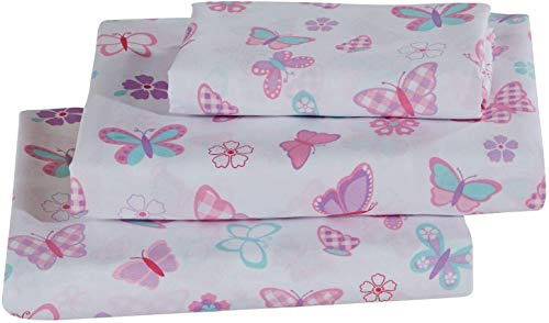 Kids Zone CollectionKids Zone Home Linen Full Size Sheet Set for Girls and Teens Butterfly Pink Purple Turquoise White New