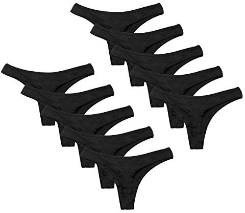 Calosy Baumwolle Comfy G-String Höschen (XL, 10 schwarz)