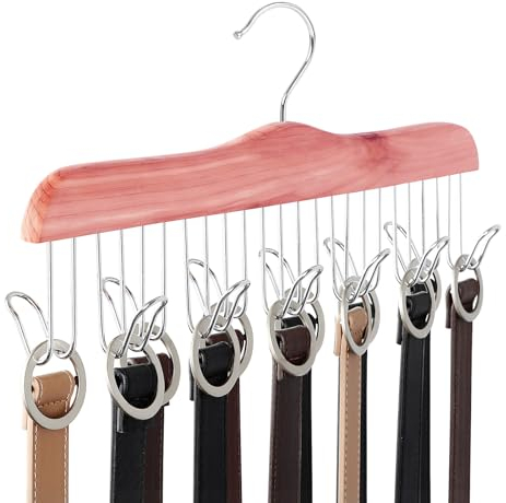 TOPIA HANGER American Red Cedar Wood Belt Hangers,High-Grade 12 Belt Racks Organizers, Non-Slip Durable Closet Hanger for Hanging Belts,Tie,Scarves,neckties and More (1-Pack) CT13B
