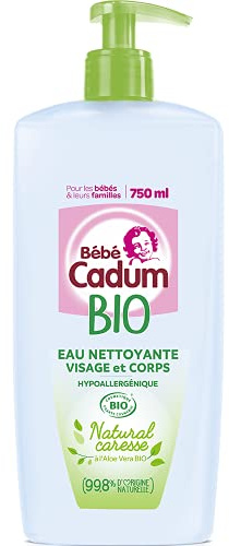 Cadum Natural Caresse Eau Nettoyante Hypoallergénique certifiée BIO pour Bébé - 750 ml | Certifiée Bio, Nettoie sans altérer film protecteur, Testée dermatologiquement, Visage et corps