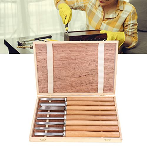 Juego de herramientas de torneado de torno, 8 piezas 65 Acero al manganeso Cabeza de calidad profesional Mango de haya Juego de cinceles para trabajar la madera con caja de almacenamiento